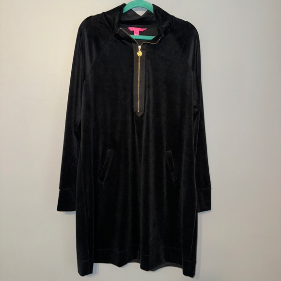 EUC Lilly Pulitzer Skipper Velour Popover Dress Black Size XXL - Picture 2 of 7